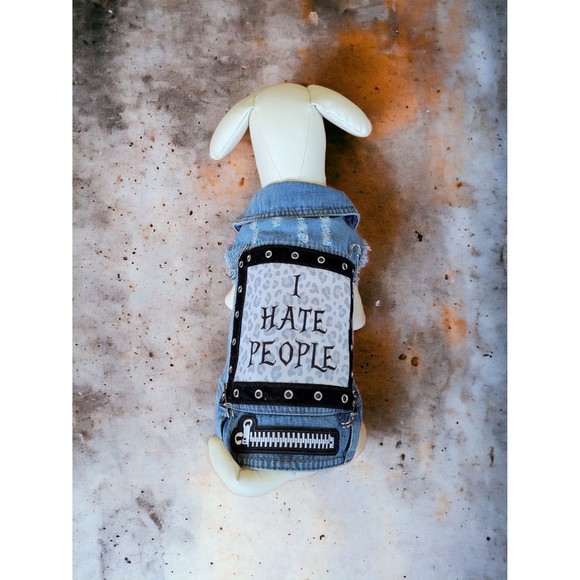 Studded denim dog battle vest, custom studded denim, punk rock dog, rocker dog, - Picture 1 of 2